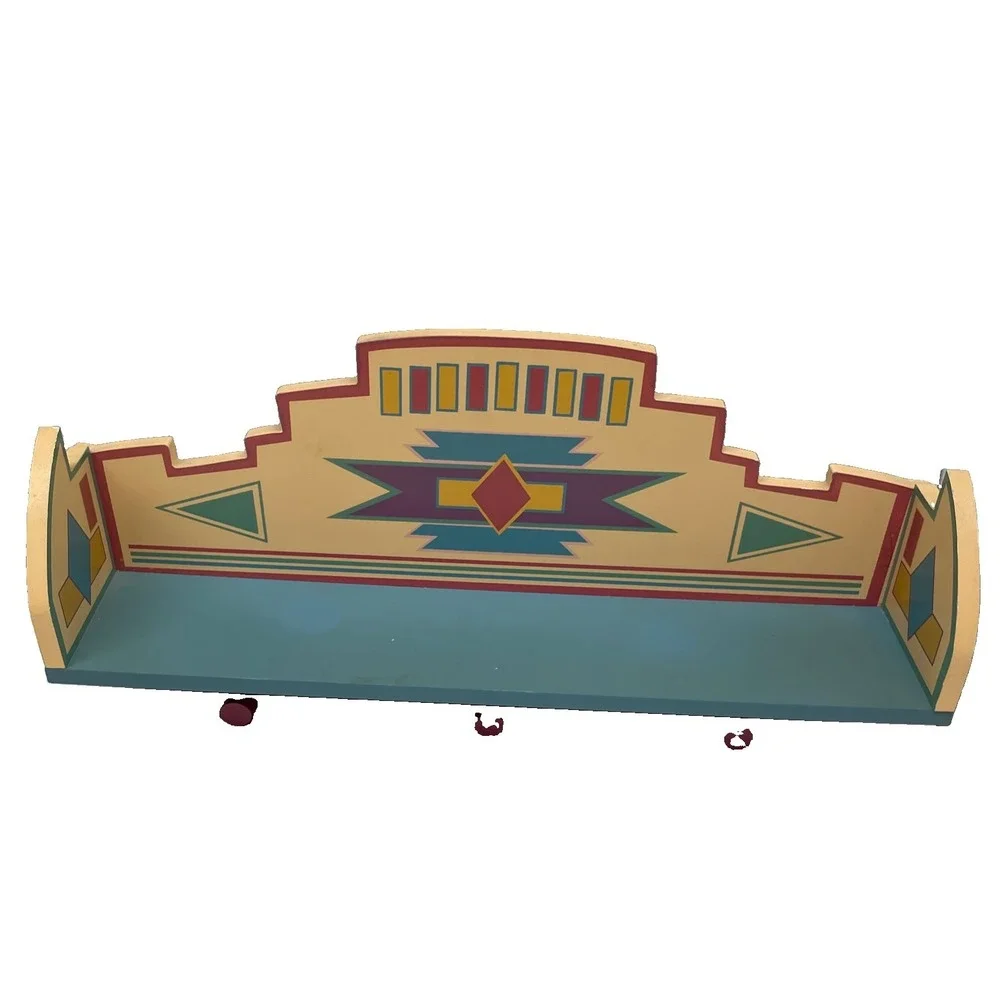 Southwestern Boho Chic Aztec 3 Peg Coat Rack Display Shelf Decor
